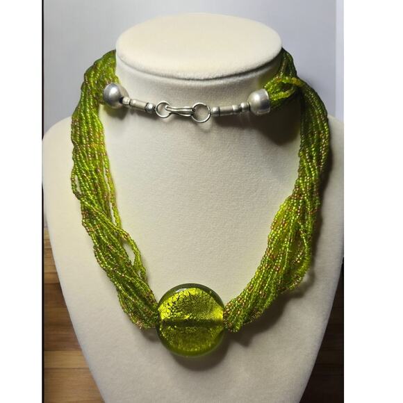 Green Seed Beaded Multi-strand with Vintage Necklace - Picture 5 of 5